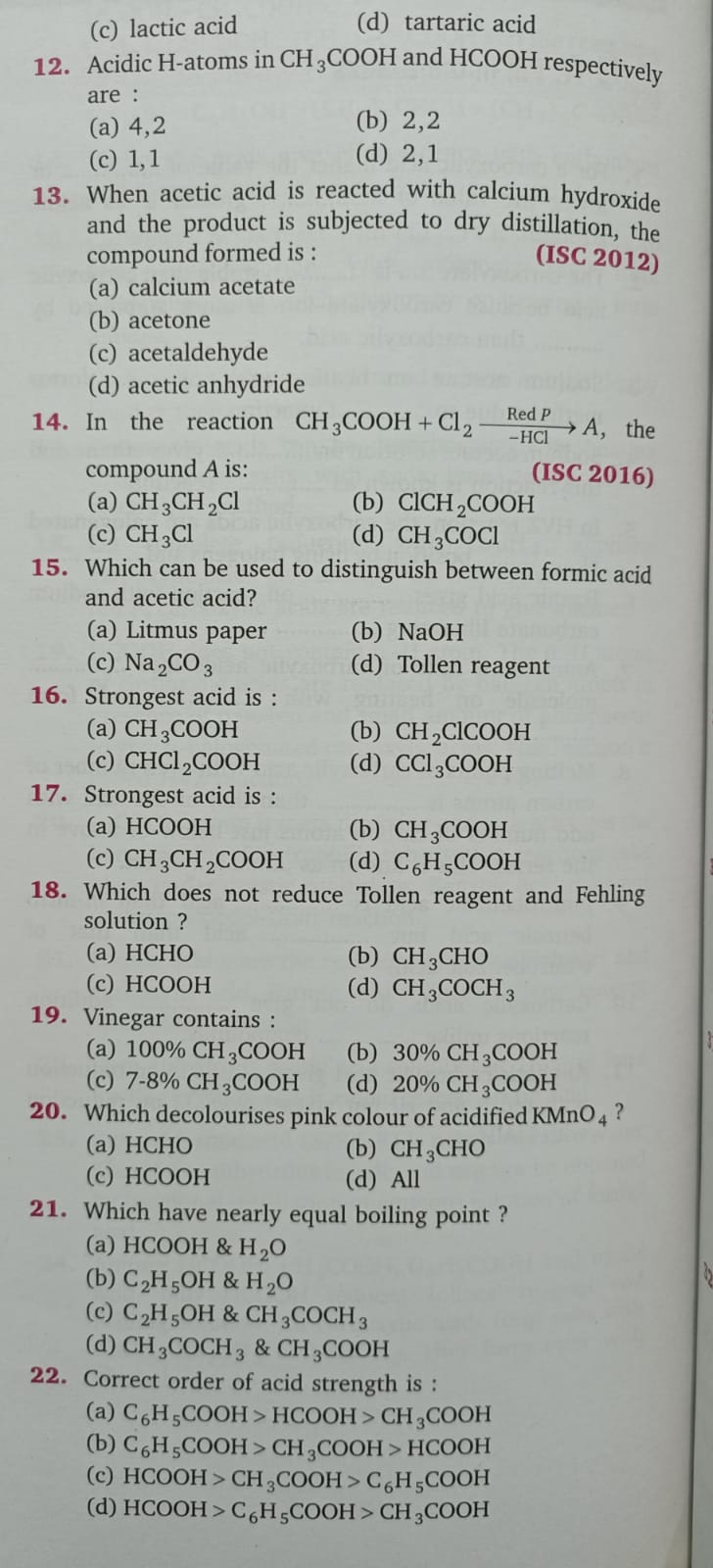 Carboxylic Acid MCQs Class 12 All About Chemistry