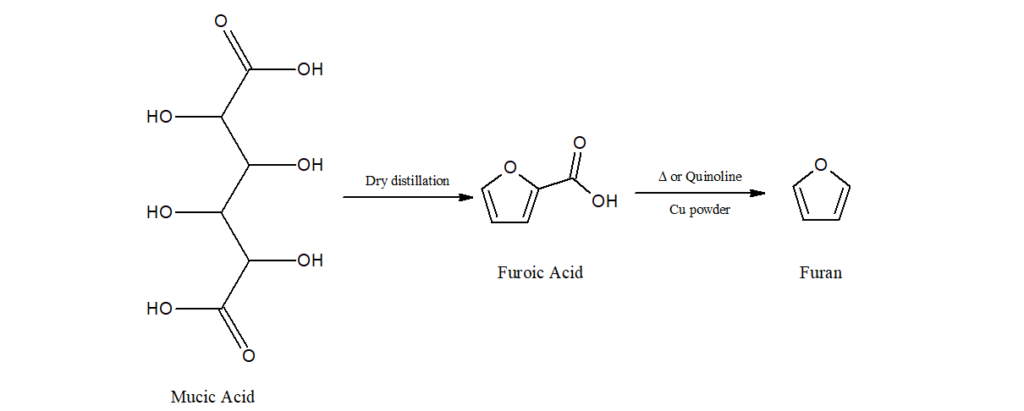 Synthesis of furan from mucic acid