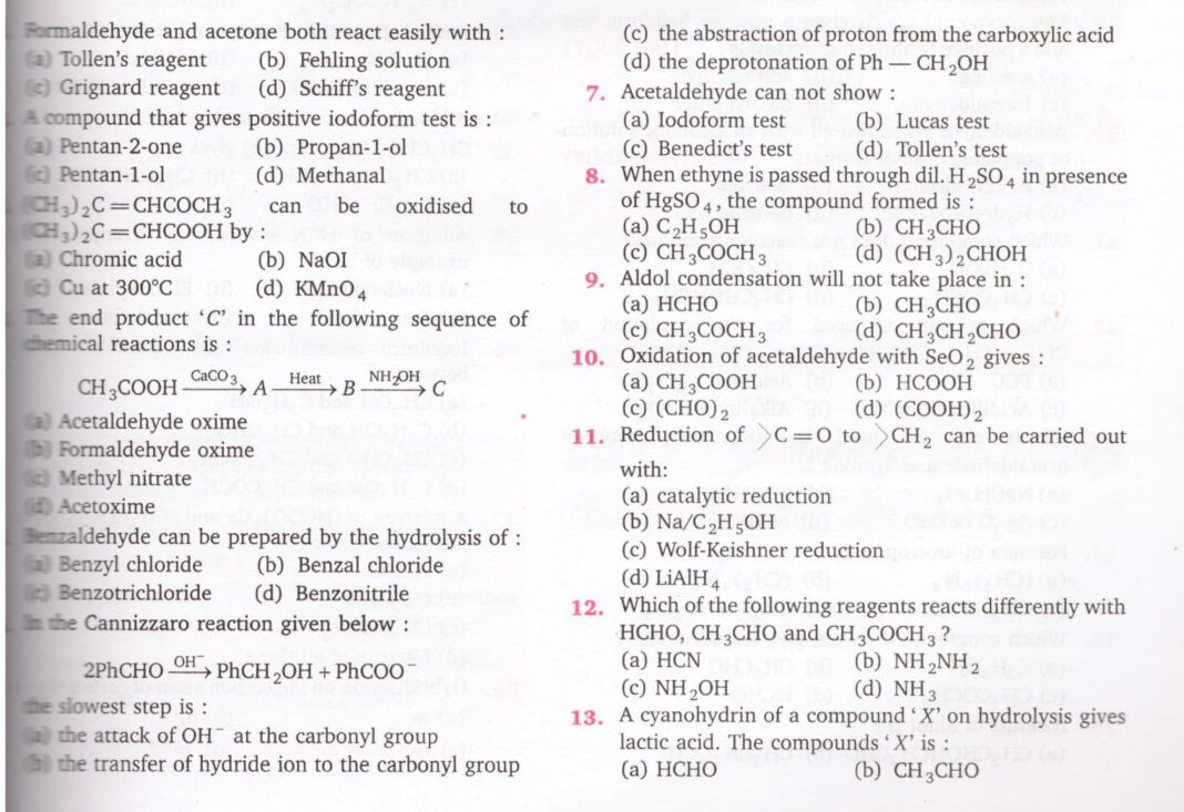 Carbonyl Compounds|Class 12|MCQs - All About Chemistry